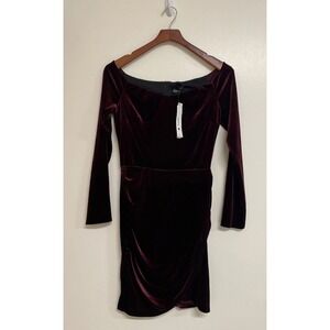 NWT Bloomingdale's Aqua Long Sleeve Burgundy Velvet Ruched Party Dress Women's L